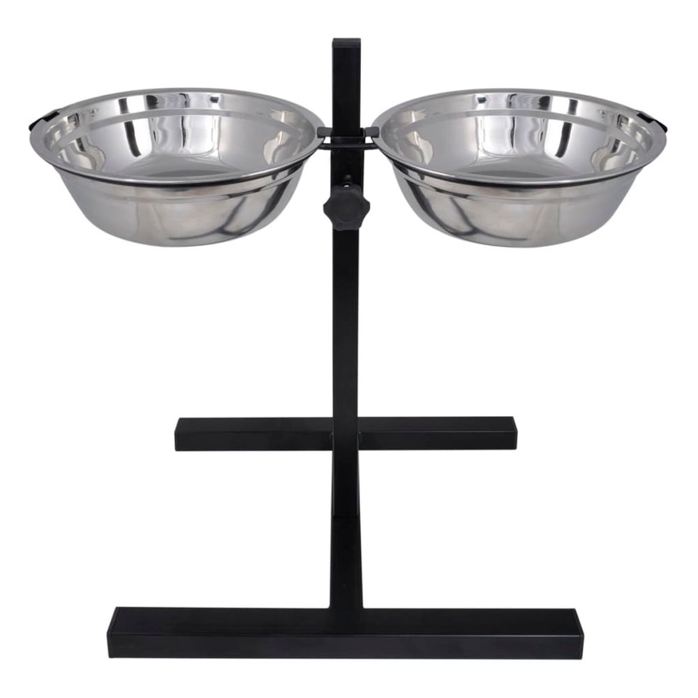 vidaXL Adjustable Double Diner Pet Dog Feeding Stand & 2 x 1.6L Stainless Steel Bowls