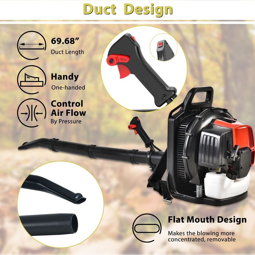 2-Stroke Commercial Backpack Leaf Blower Gas Powered Grass Lawn Blowing Machine, Red