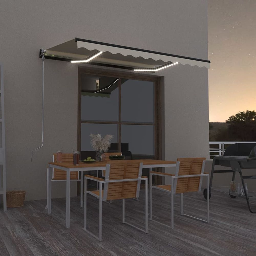 vidaXL Manual Retractable Awning with LEDs Burgundy 400x300 cm