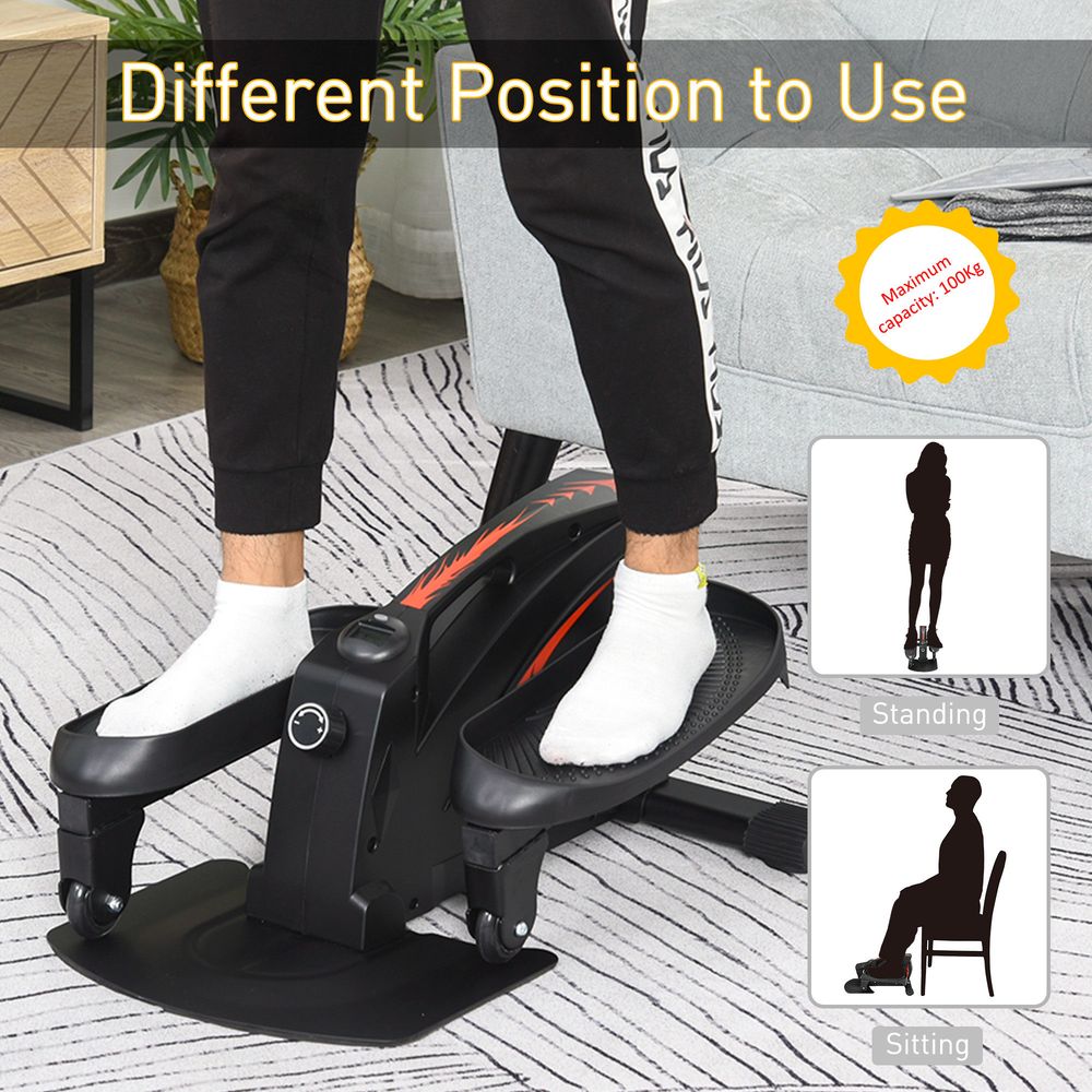 Mini Elliptical Bike LCD Monitor Anti-Slip Pedals Adjustable Resistance HOMCOM