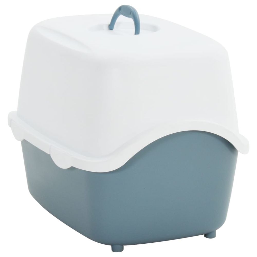 vidaXL Cat Litter Tray with Cover White and Blue 56x40x40 cm PP