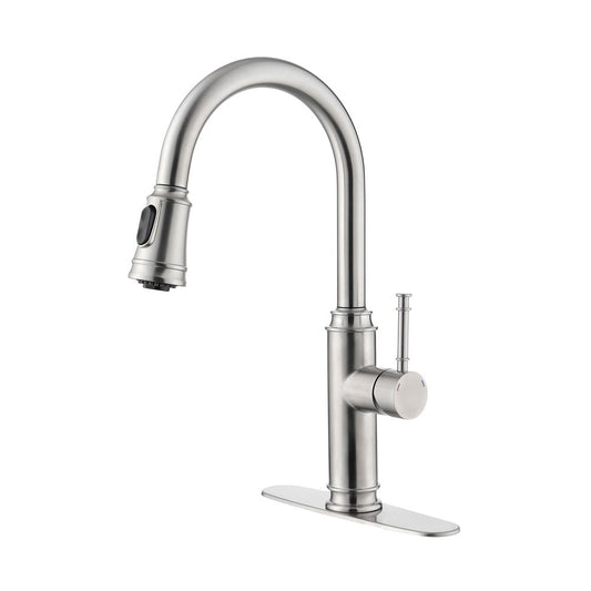 Single Handle High Arc Pull Out Kitchen Faucet,Single Level Stainless Steel Kitchen Sink Faucets with Pull Down Sprayer