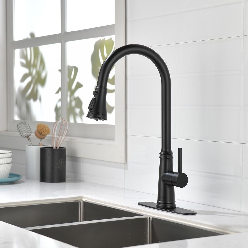 Single Handle High Arc Pull Out Kitchen Faucet,Single Level Stainless Steel Kitchen Sink Faucets with Pull Down Sprayer