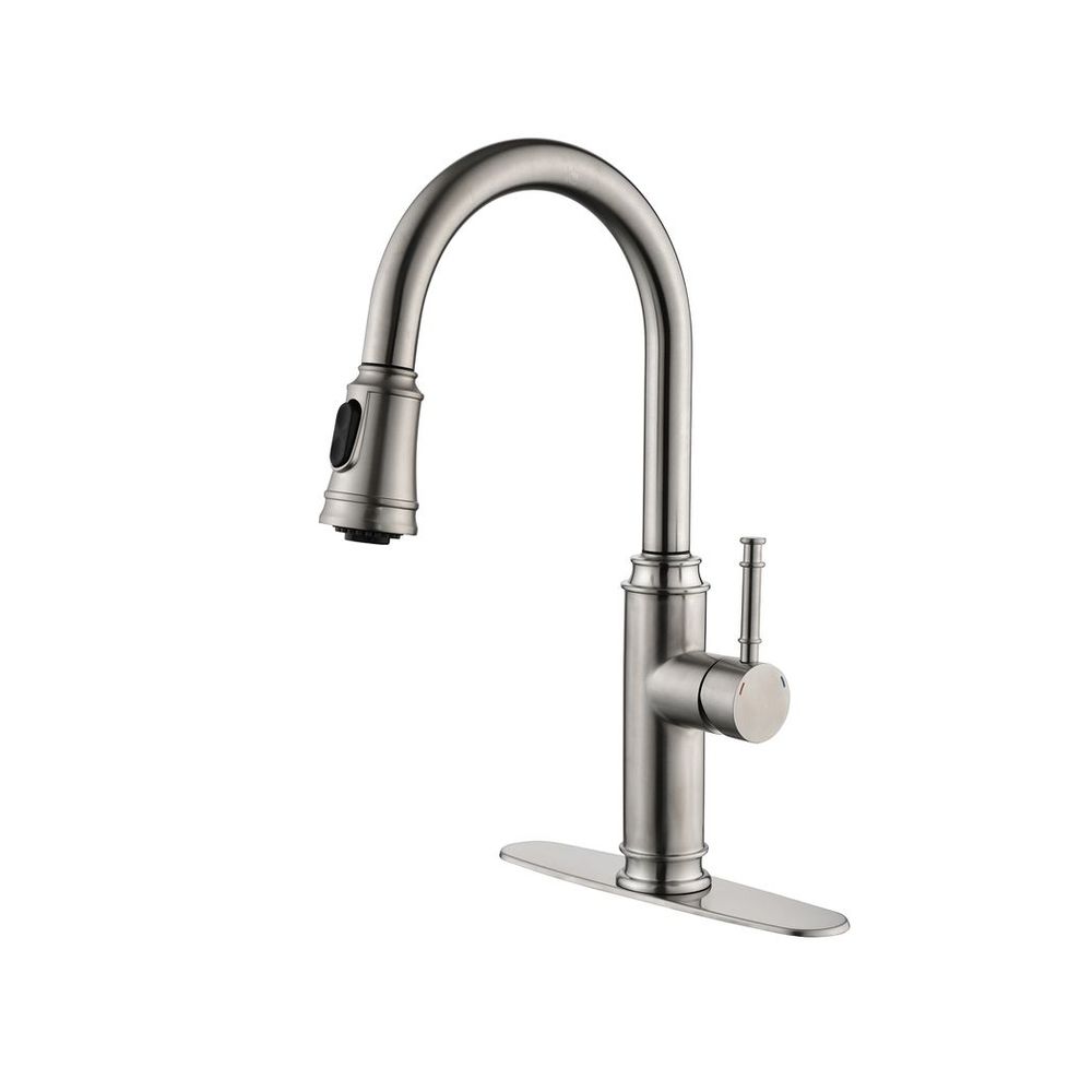 Single Handle High Arc Pull Out Kitchen Faucet,Single Level Stainless Steel Kitchen Sink Faucets with Pull Down Sprayer