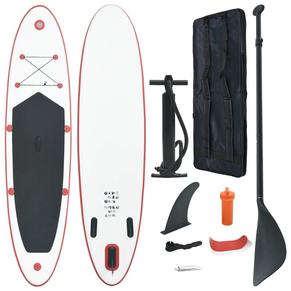 vidaXL Stand Up Paddle Board Set SUP Surfboard Inflatable Red and White