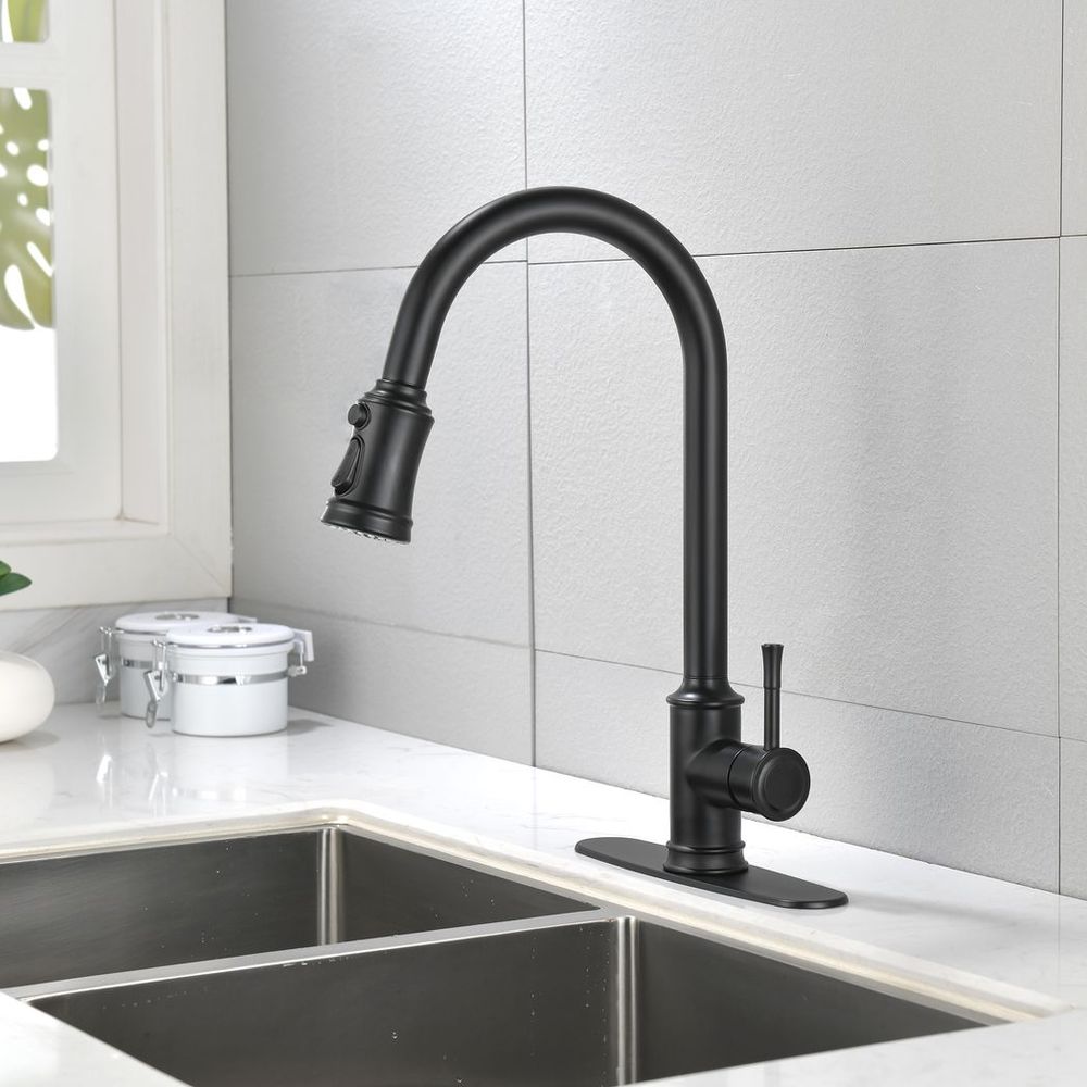 Single Handle High Arc Pull Out Kitchen Faucet,Single Level Stainless Steel Kitchen Sink Faucets with Pull Down Sprayer