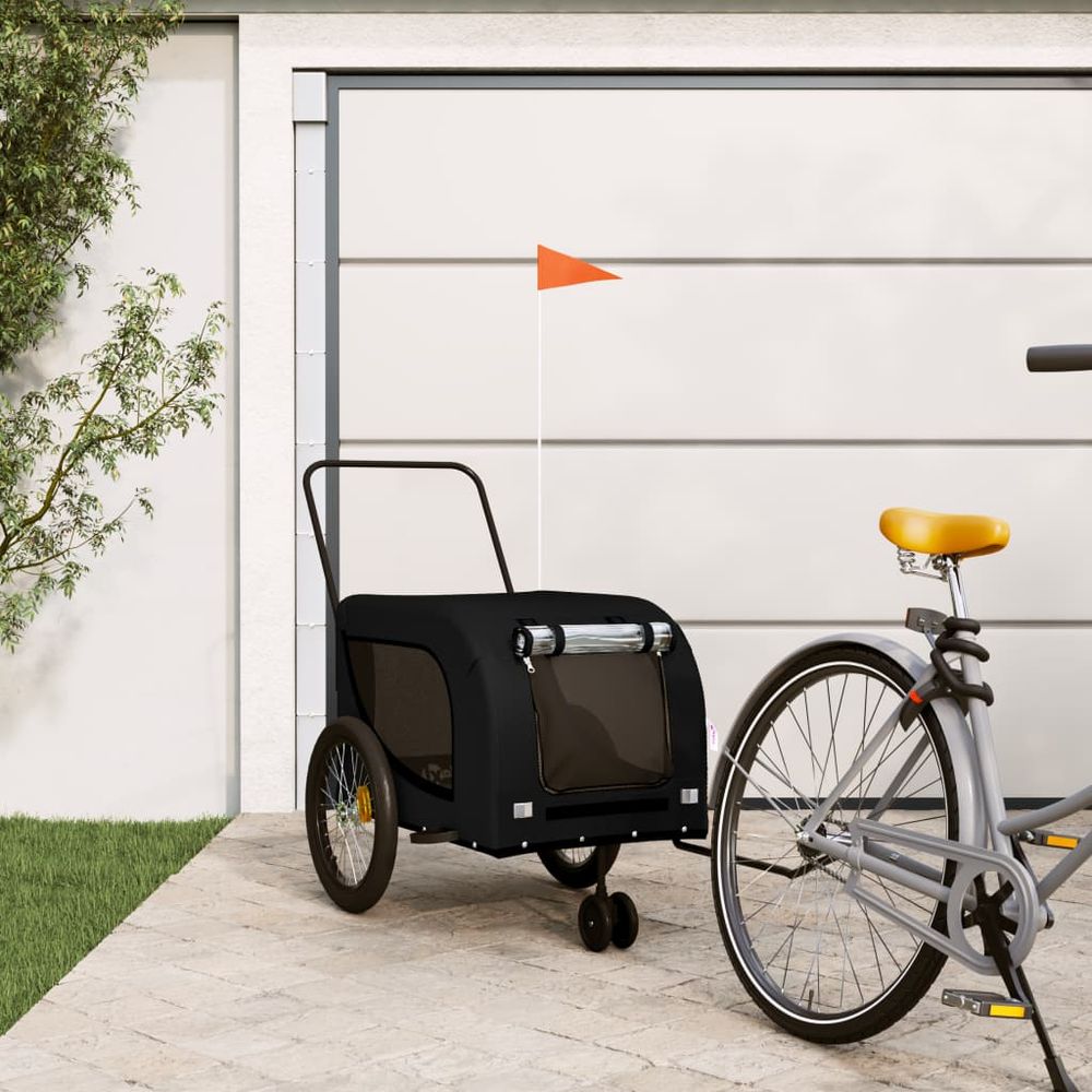 vidaXL Pet Bike Trailer Orange and Black Oxford Fabric and Iron