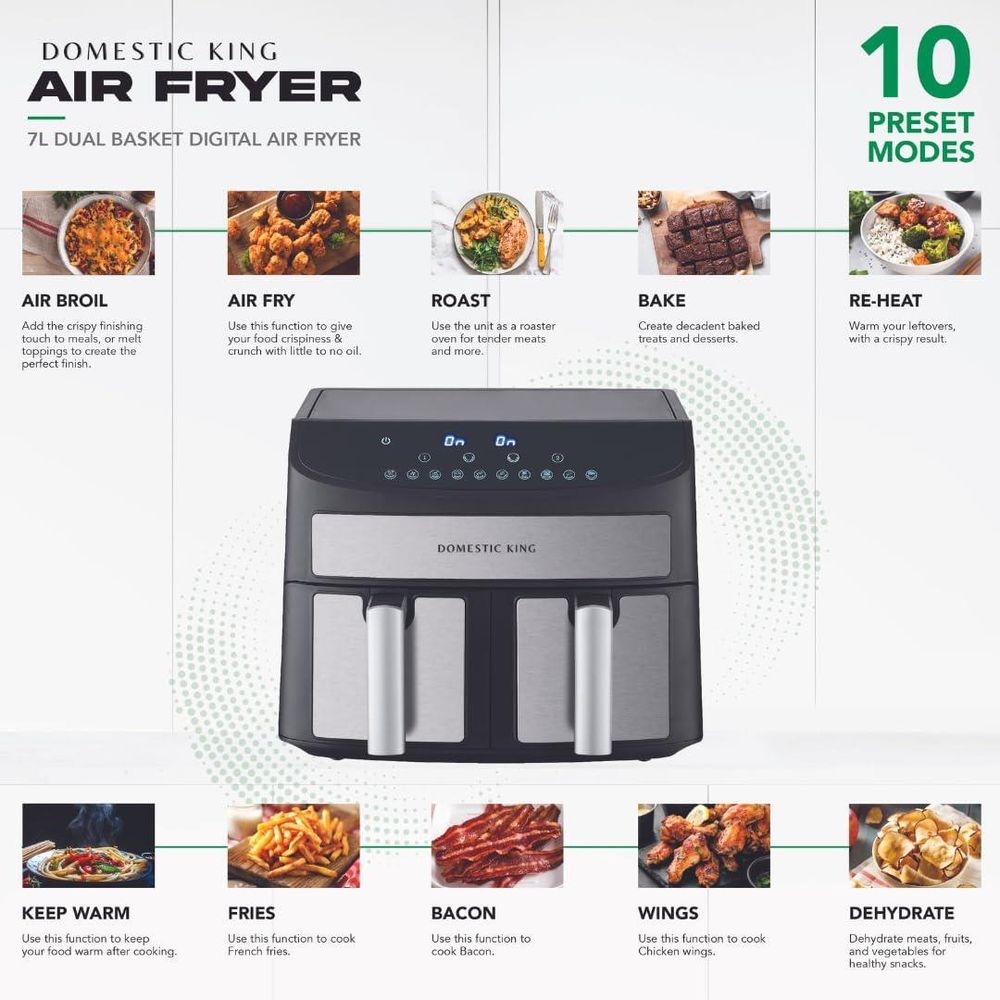 Domestic King 7L Digital Dual Basket 2400W Air Fryer- DK18094