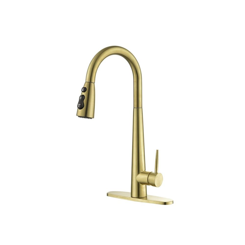 Gold Kitchen Faucets with Pull Down Sprayer, Kitchen Sink Faucet with Pull Out Sprayer,Fingerprint Resistant, Single Hole Deck Mount, Single Handle Copper Kitchen Faucet,