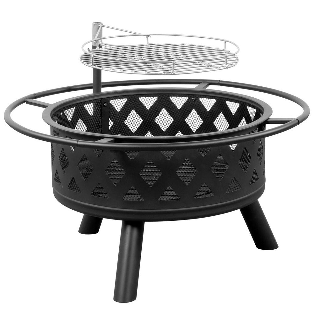 30in Outdoor Metal  Fire Pit  with Cooking Grates Black