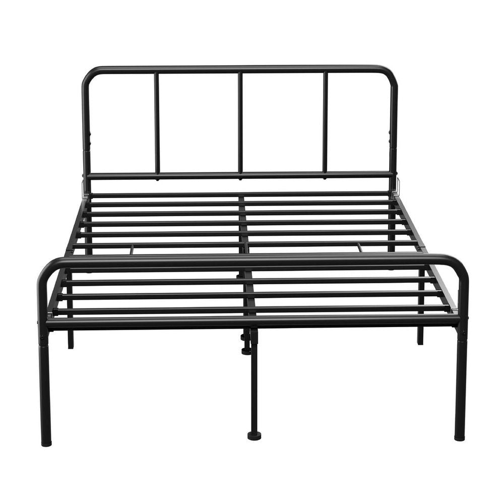 Extra Strong Double Metal Bed Frame with Rounded Head and Foot Board In Black - Improved