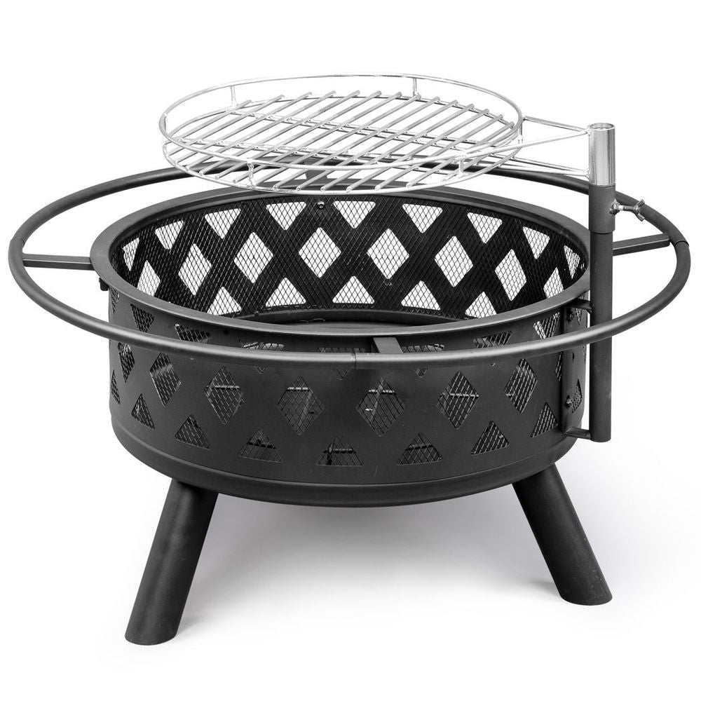 30in Outdoor Metal  Fire Pit  with Cooking Grates Black