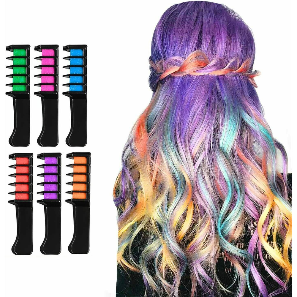 6 Pcs Multi-Coloured Mini Instant Hair Chalk Colour Comb Set