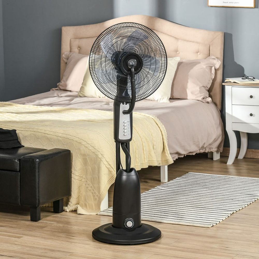 Pedestal Fan with Water Mist Spray Standing Fan w/ 2.8L Water Tank Black