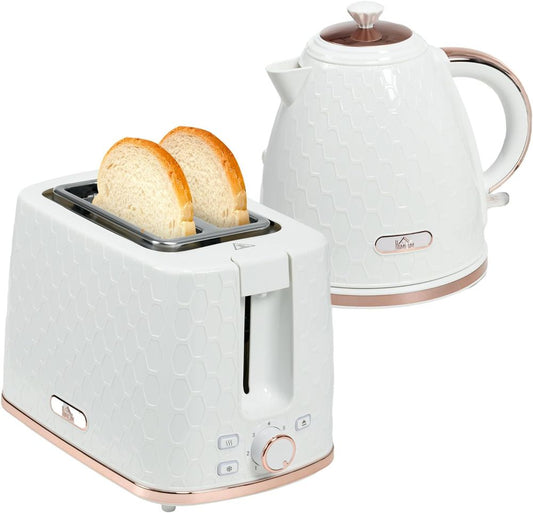 HOMCOM Kettle and Toaster Set 1.7L Fast Boil Kettle & 2 Slice Toaster Set White