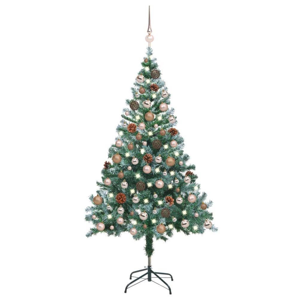 vidaXL Frosted Pre-lit Christmas Tree with Ball Set&Pinecones 150 cm