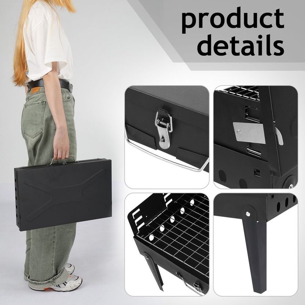 44*27*7cm Portable Square Charcoal Grill Black