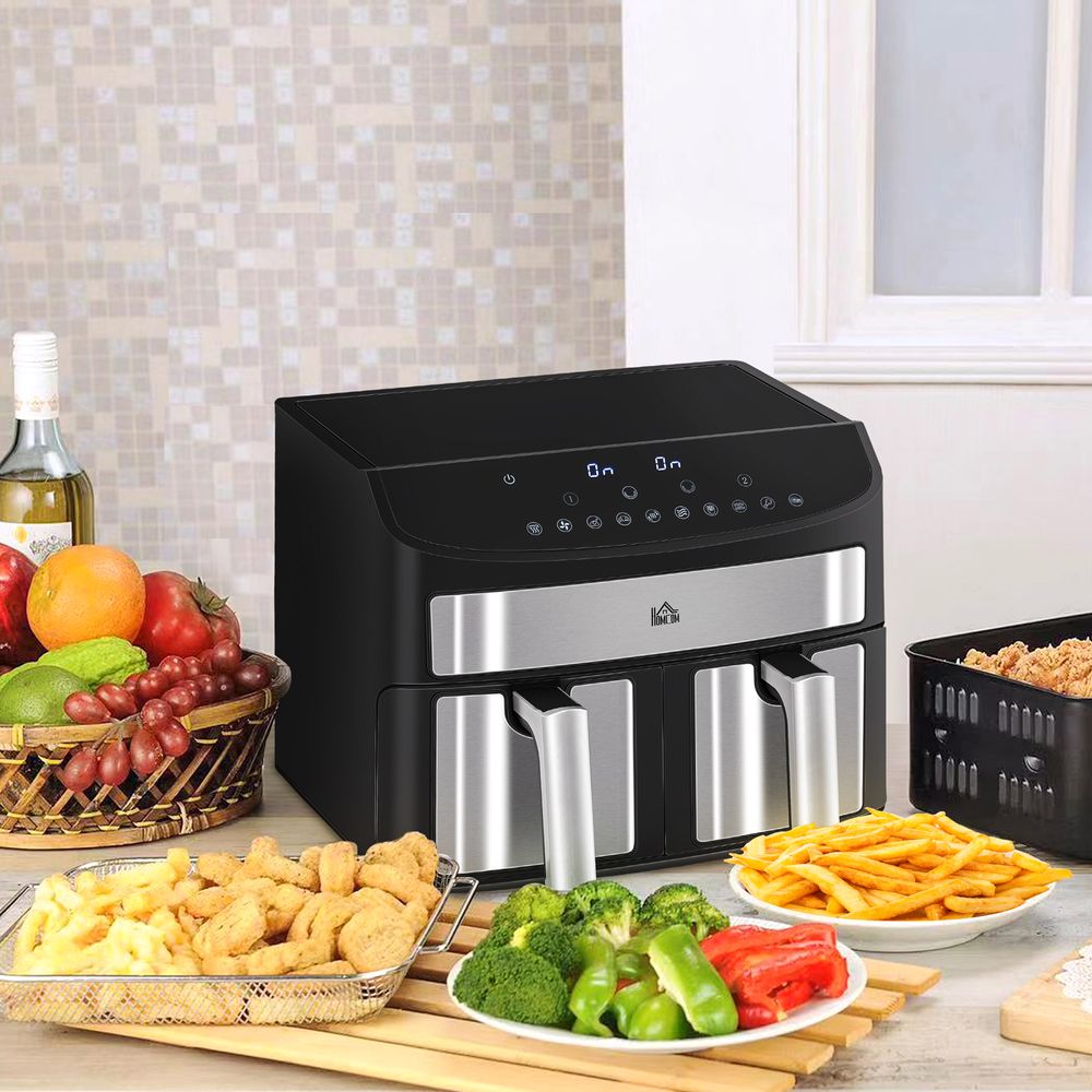 HOMCOM Oil Free Dual Air Fryer 10-in-1 8L w/ Sync Cook & Sync Finish Timer 2400W