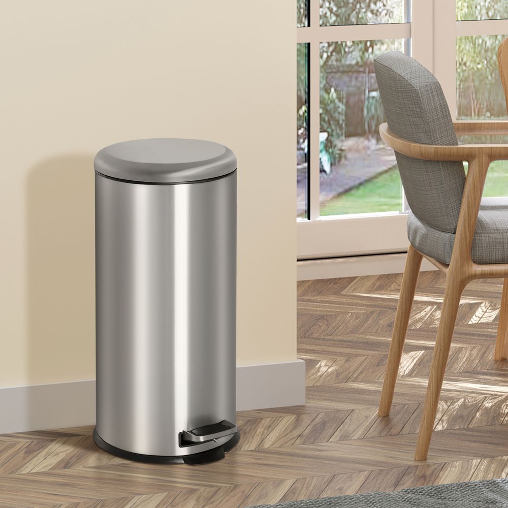 30L Pedal Bin, ?29.2 cm-Black/Silver