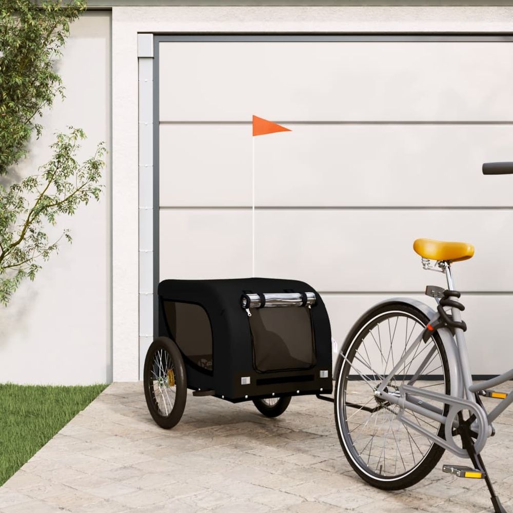 vidaXL Pet Bike Trailer Orange and Black Oxford Fabric and Iron