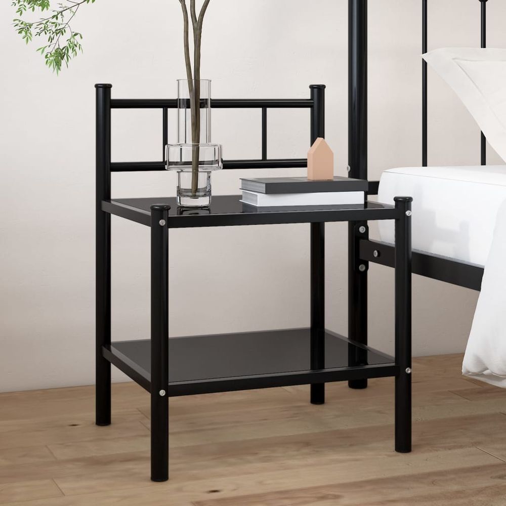 vidaXL Bedside Cabinet Grey and Black 45x34.5x60.5 cm Metal and Glass