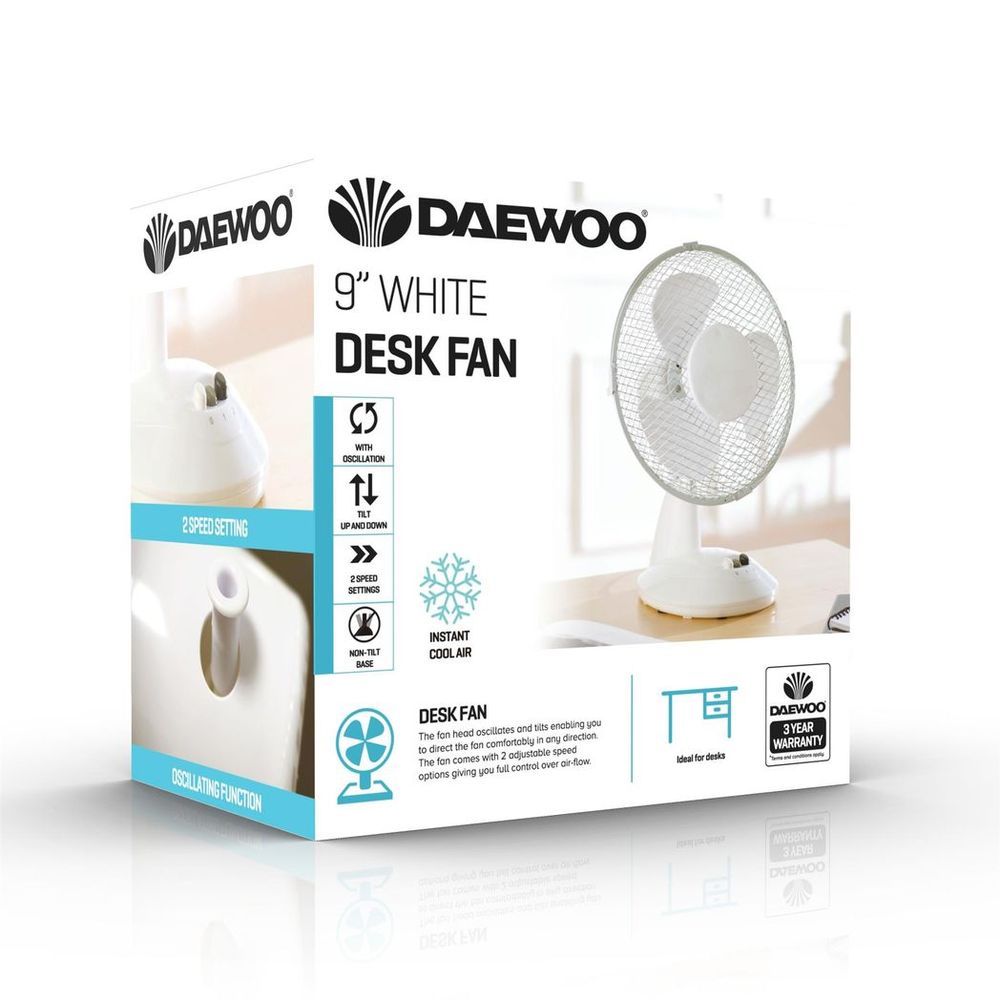 Daewoo 9" Desk Fan White - COL1062