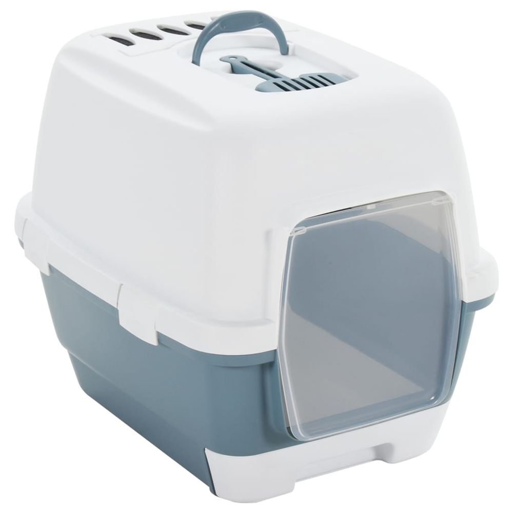 vidaXL Cat Litter Tray with Cover White and Blue 56x40x40 cm PP