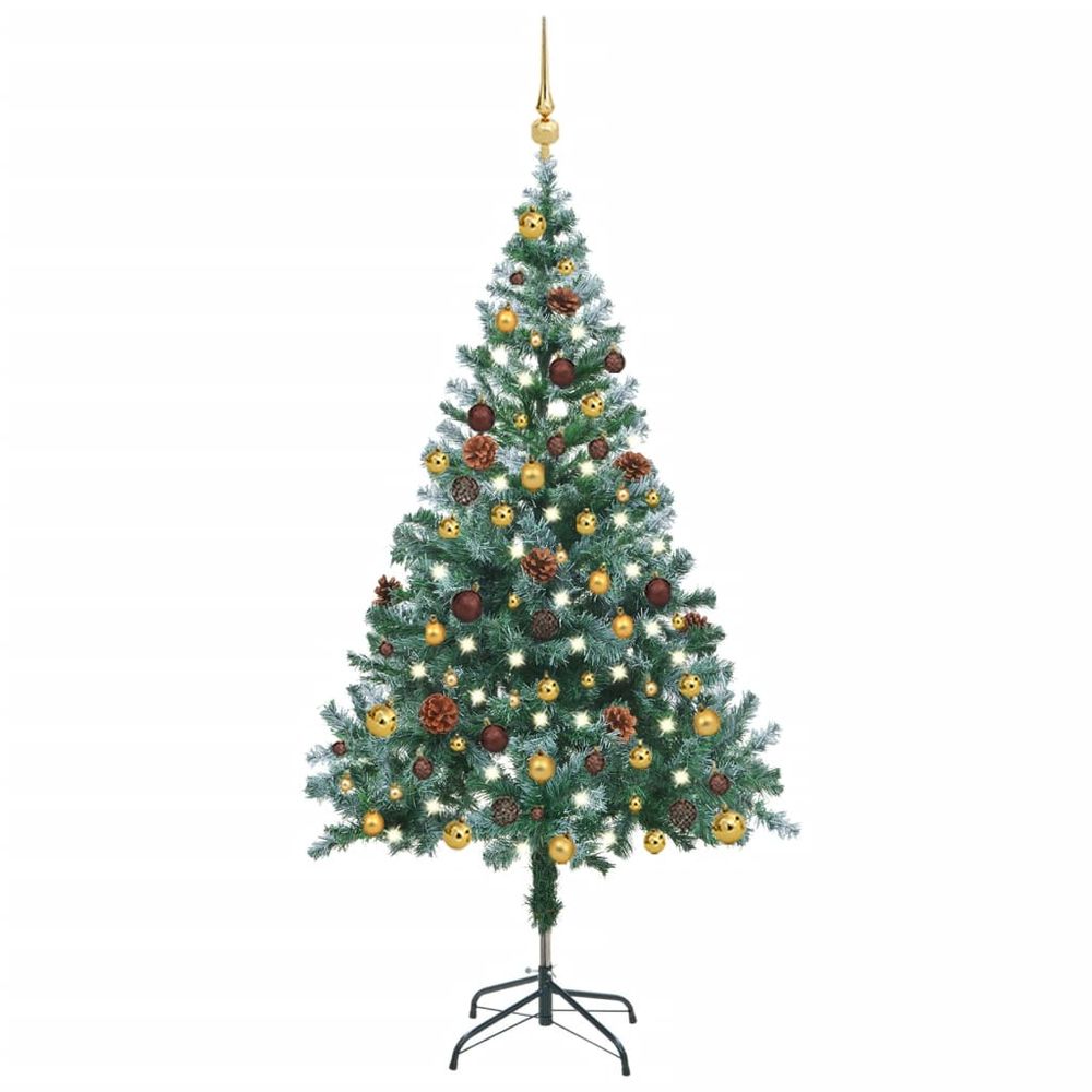 vidaXL Frosted Pre-lit Christmas Tree with Ball Set&Pinecones 150 cm