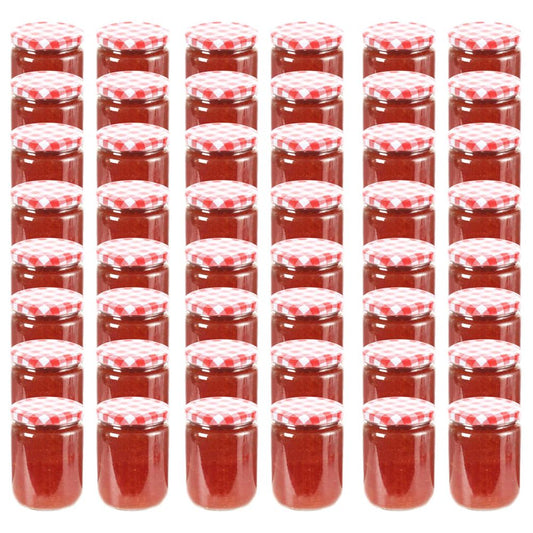 vidaXL Glass Jam Jars with White and Red Lid 48 pcs 230 ml