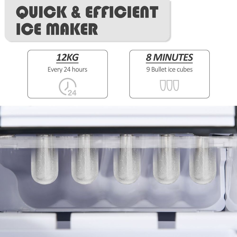 Ice Maker 12kg/24H Production with Scoop Basket for Home Office Black