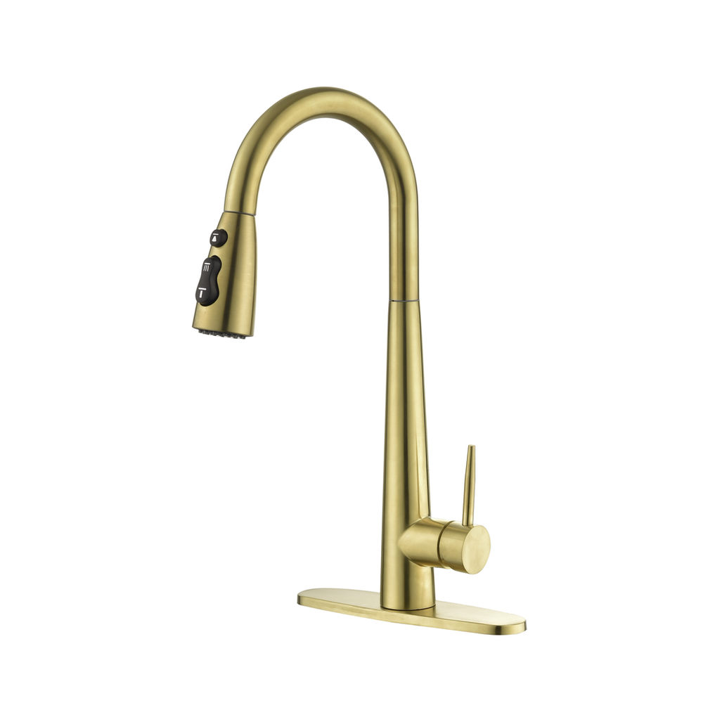 Gold Kitchen Faucets with Pull Down Sprayer, Kitchen Sink Faucet with Pull Out Sprayer,Fingerprint Resistant, Single Hole Deck Mount, Single Handle Copper Kitchen Faucet,