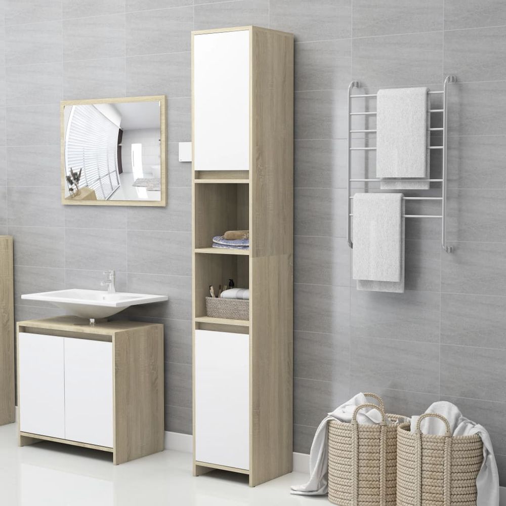 vidaXL Bathroom Cabinet Smoked Oak 30x30x183.5 cm Engineered Wood