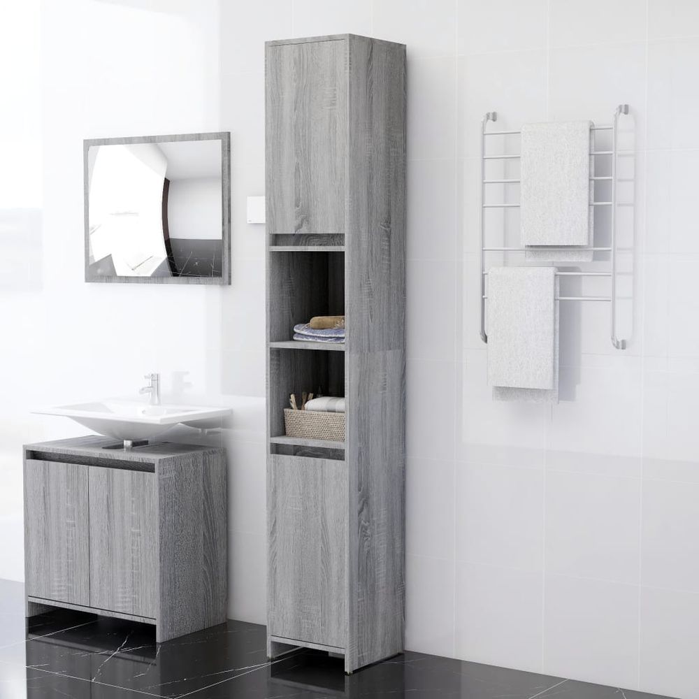 vidaXL Bathroom Cabinet Smoked Oak 30x30x183.5 cm Engineered Wood