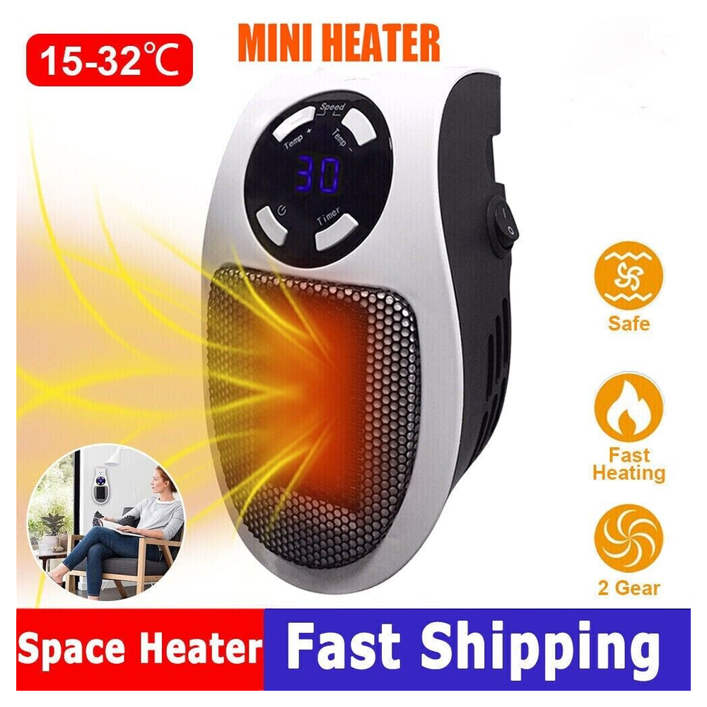 Portable Plug in Wall Space Heater Digital Timer Electric Personal Heater Fan US