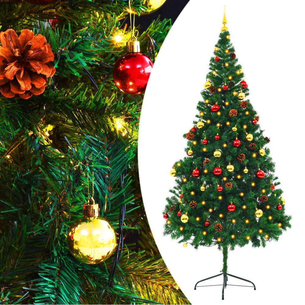 vidaXL Artificial Pre-lit Christmas Tree with Baubles Green 150 cm