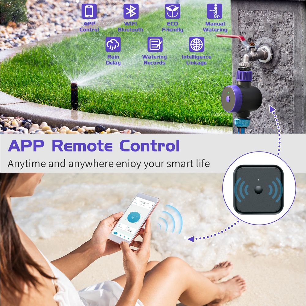 Bluetooth Sprinkler Timer, WiFi Smart Irrigation Water Timer, Wireless Remote APP & Voice Control, Rain Delay/ Manual/ Automatic Watering System, Watering Hose Timer for Yard Garden Lawn Watering