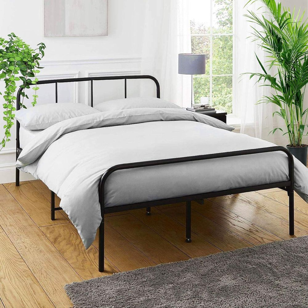 Extra Strong Double Metal Bed Frame with Rounded Head and Foot Board In Black - Improved