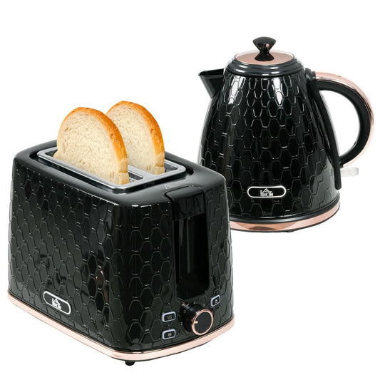 HOMCOM Kettle and Toaster Set 1.7L Fast Boil Kettle & 2 Slice Toaster Set Black