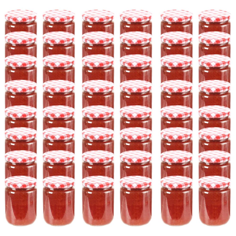 vidaXL Glass Jam Jars with White and Red Lid 48 pcs 230 ml