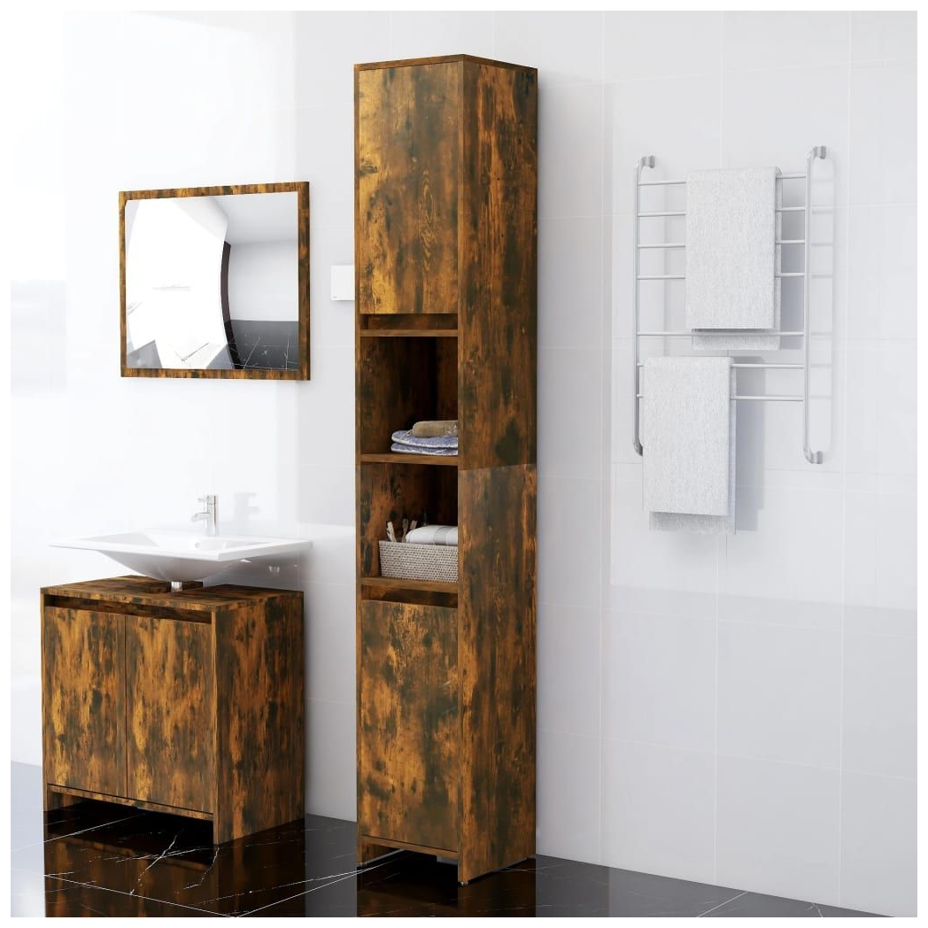 vidaXL Bathroom Cabinet Smoked Oak 30x30x183.5 cm Engineered Wood