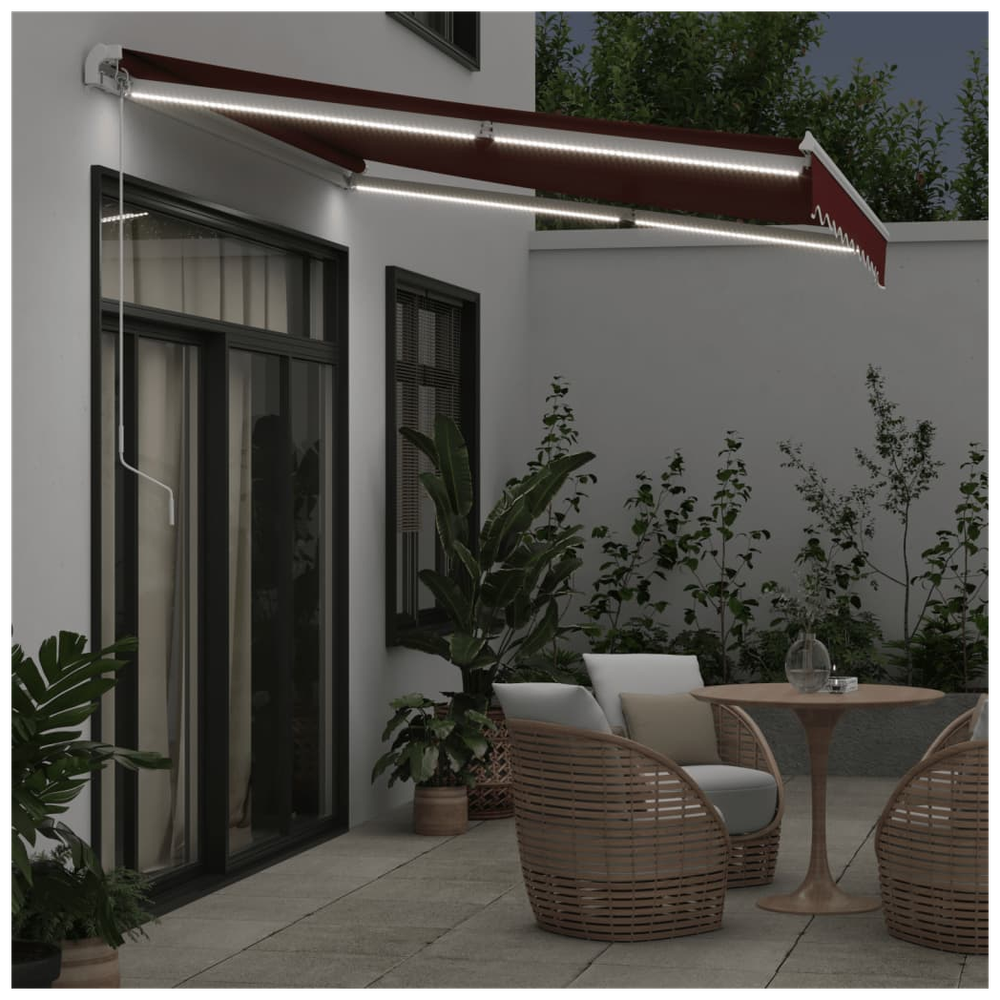 vidaXL Manual Retractable Awning with LED Burgundy 300x250 cm