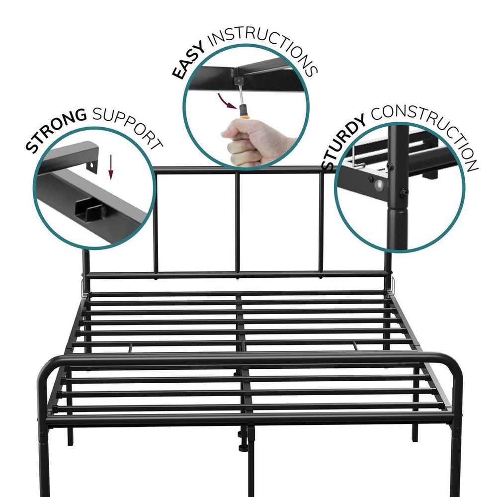 Extra Strong Double Metal Bed Frame with Rounded Head and Foot Board In Black - Improved