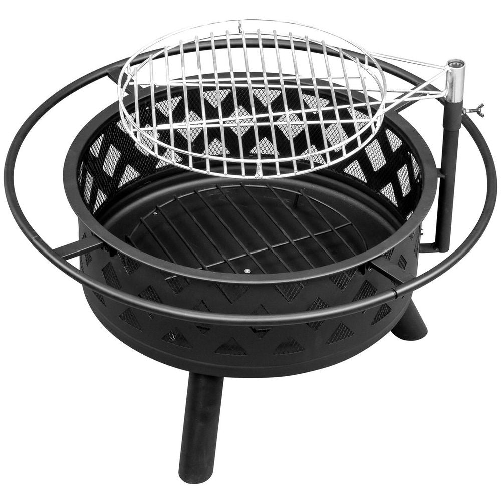 30in Outdoor Metal  Fire Pit  with Cooking Grates Black