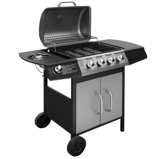 Gas Barbecue Grill 4+1 Cooking Zone Black and Silver