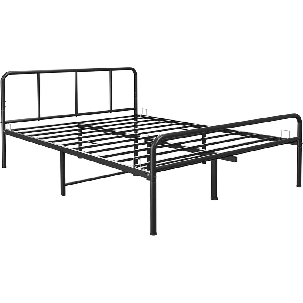 Extra Strong Double Metal Bed Frame with Rounded Head and Foot Board In Black - Improved