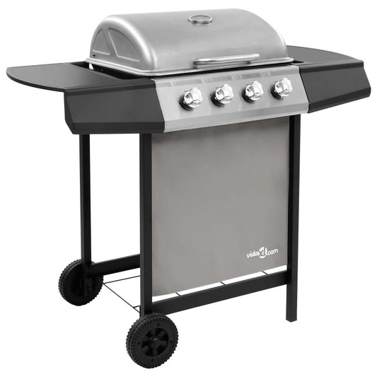 Gas BBQ Grill with 4 Burners Black and Silver