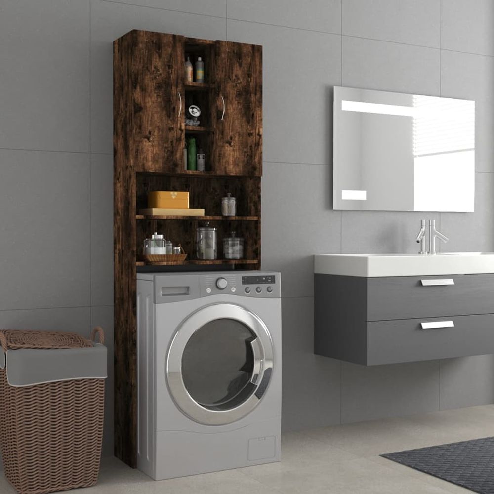 vidaXL Washing Machine Cabinet Smoked Oak 64x25.5x190 cm