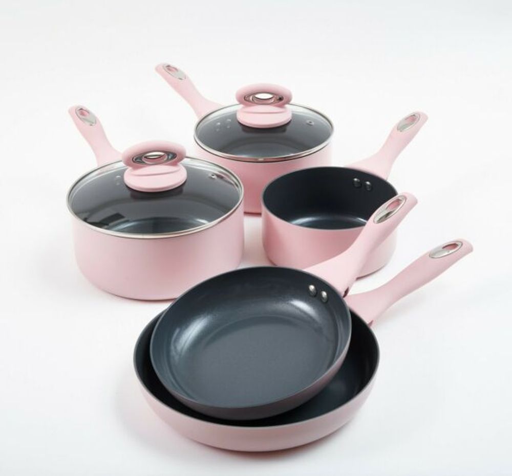 Cermalon 5-Piece Matt Blush Pink with Grey Sparkle Ceramic Non-Stick Pan Set