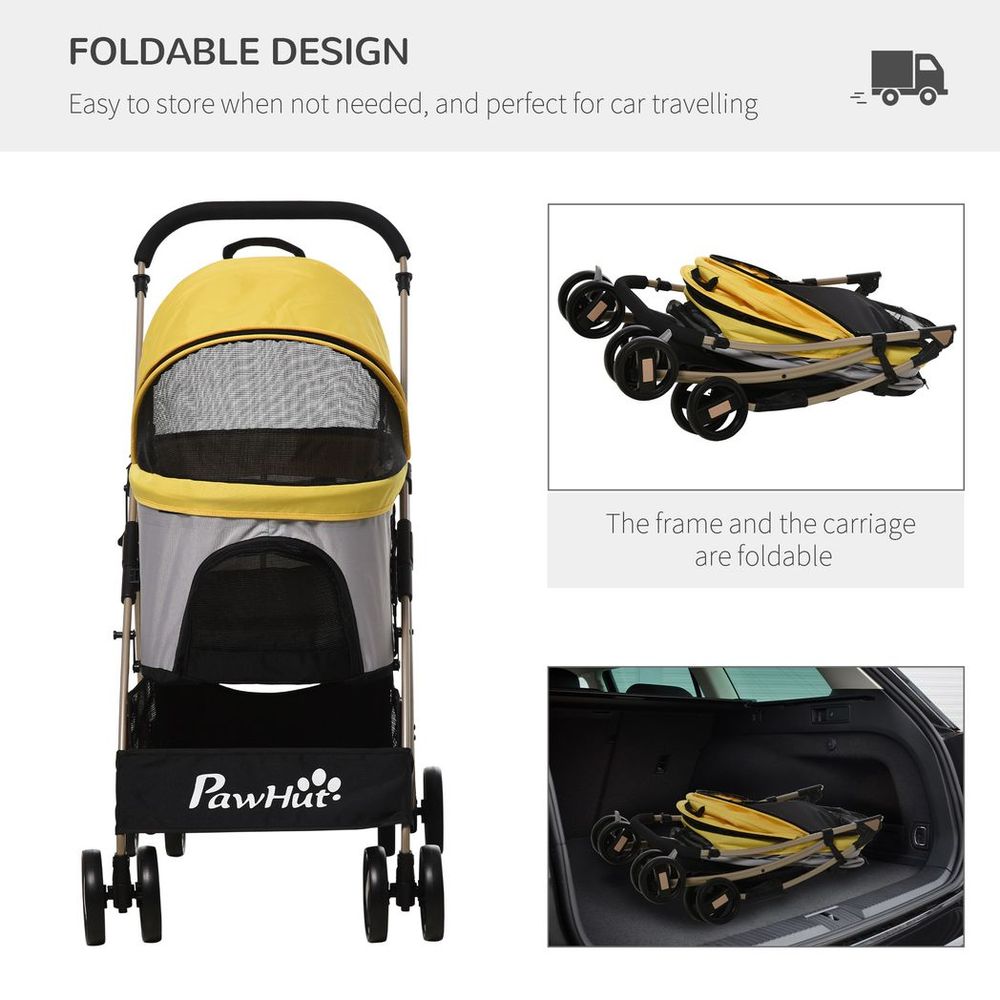 PawHut 3 In 1 Pet Stroller, Detachable Dog Cat Travel Carriage - Yellow