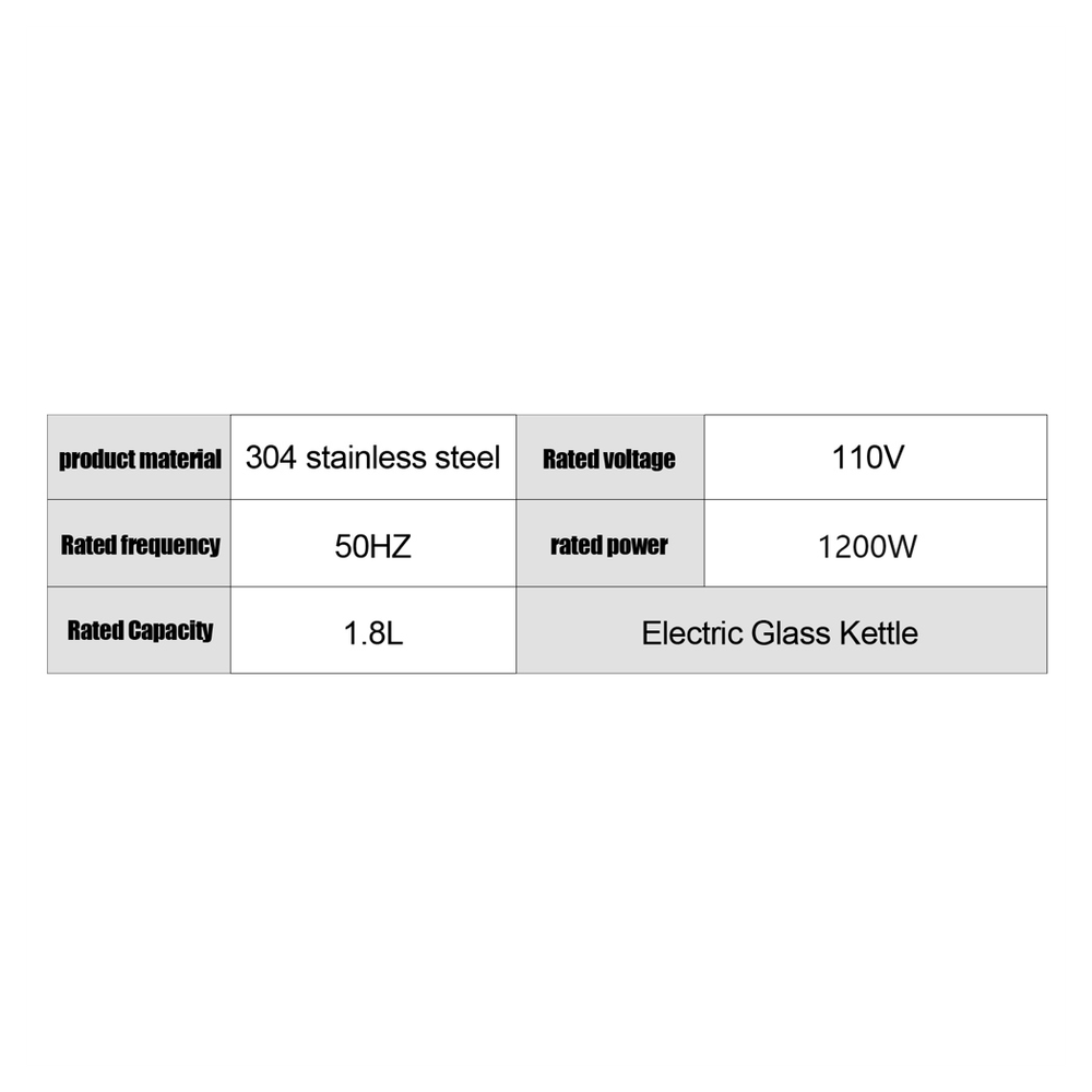 HD-1861-A 110V 1200W 1.8L Electric Glass Kettle US Plug